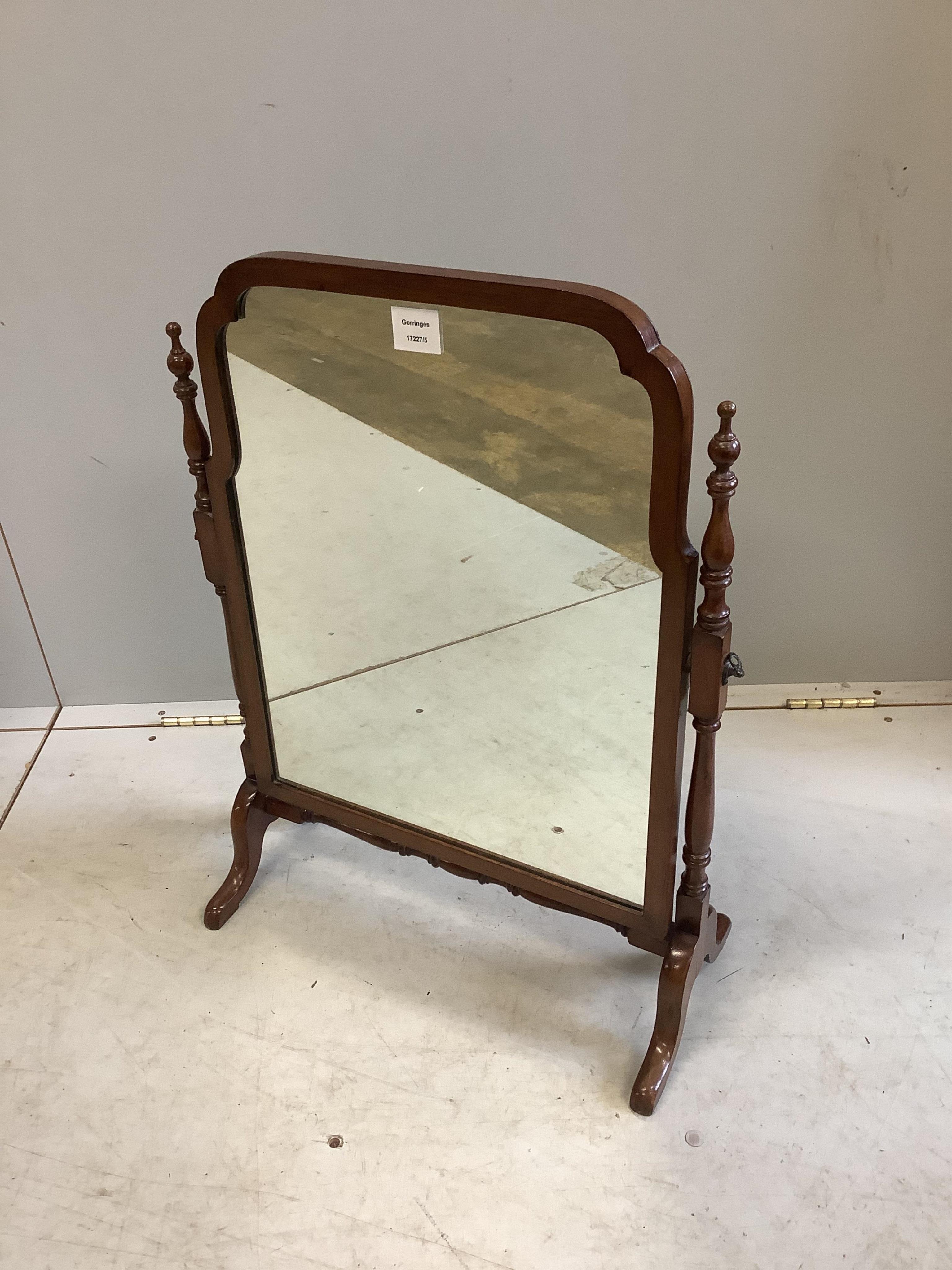 A George III style mahogany skeleton frame toilet mirror, width 52cm, height 68cm. Condition - good